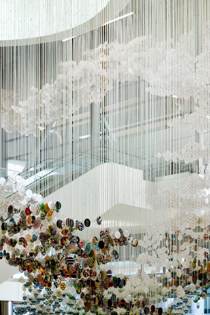BNA - Nashville Airport 5 Intricate suspended artwork above escalators in Nashville International Airport terminal.