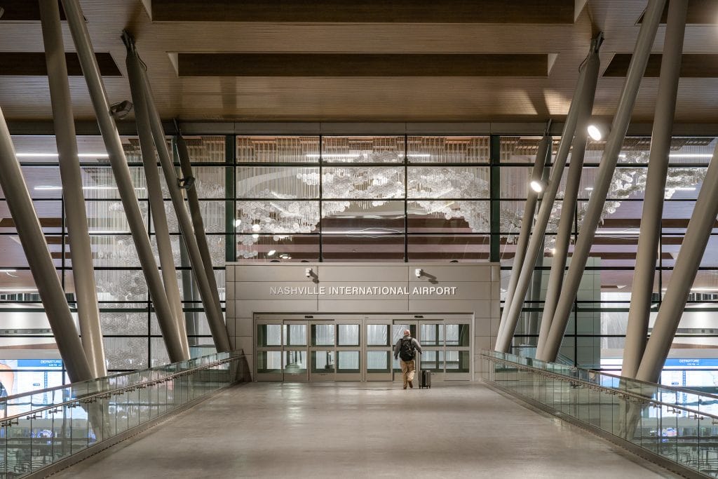 BNA - Nashville Airport 10 Suspension bridge connecting the parking garage to the terminal entrance at Nashville International Airport.