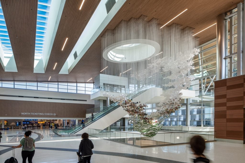 BNA - Nashville Airport 4 Skylight above a suspended art piece in the Nashville Airport terminal lobby.