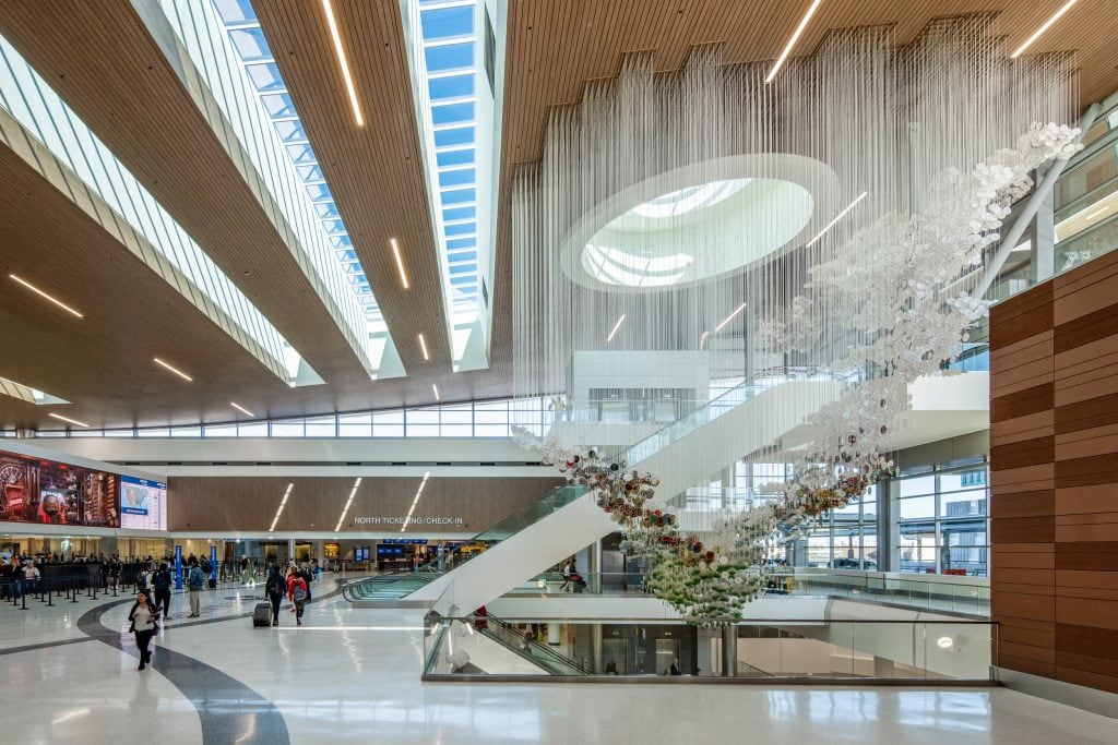 BNA - Nashville Airport 2 Suspended colorful artwork in the Nashville International Airport terminal lobby.