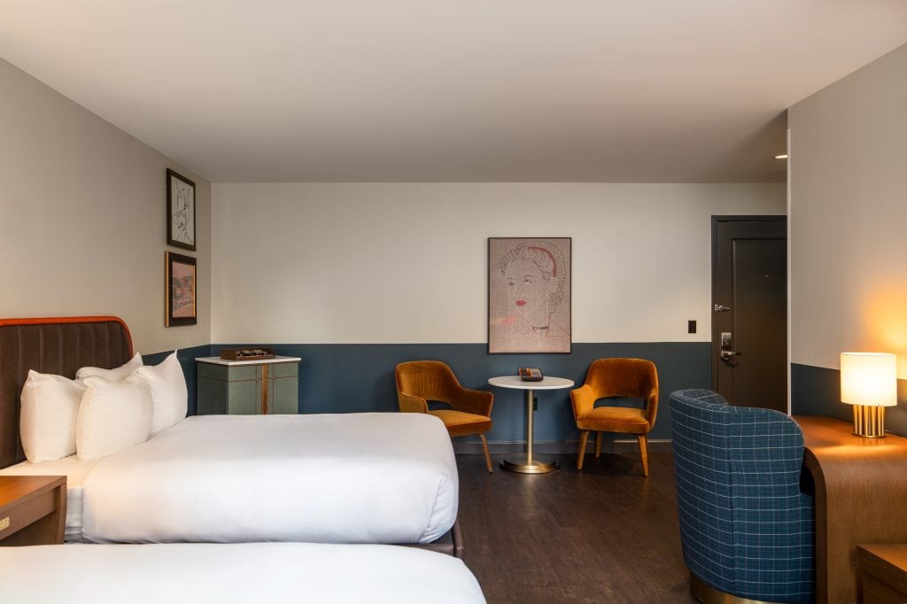 Countrypolitan Hotel Nashville 8 Boutique hotel bedroom detail with custom design elements.