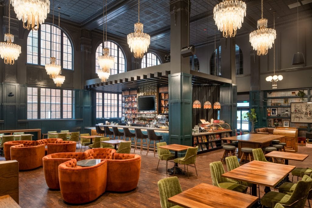 Countrypolitan Hotel Nashville 1 Grand lobby with chandeliers and custom seating arrangements.