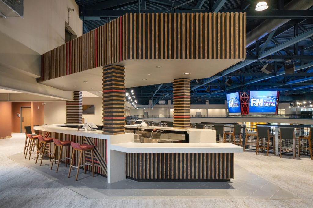 FM Bank Arena 12 Stylish concession bar with an open view of the arena event space.